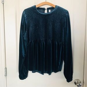 Gentle Fawn Velvet Teal Smocked Women's Top Size Large NWOT